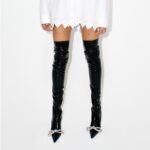 Ladies Rhinestone Knot Pointed Toe Over Knee Boots New Fall Super High Heel and Thigh Boots Side Zipper Sexy Boots - Image 3
