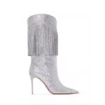 Autumn New Women's Pointed Toe Rhinestone Boots Silver Tassel Stiletto Suede Boots Black Super High Heels 34-43 Size - Image 20