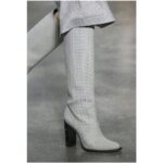 Ladies Autumn Pointed Toe Knee Boots Brand New Hollow Wooden High Heel Sexy High Boots/Red Brown/Black/Grey Plaid 34-43 Sizes - Image 5