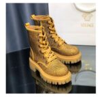 New Autumn and Winter Boots Leather Full Rhinestone Round Toe Thick Bottom Thick Heel Increased Side Zipper Lace-up Martin Boots - Image 25