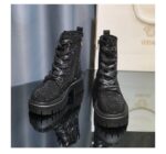 New Autumn and Winter Boots Leather Full Rhinestone Round Toe Thick Bottom Thick Heel Increased Side Zipper Lace-up Martin Boots - Image 4