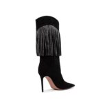 Autumn New Women's Pointed Toe Rhinestone Boots Silver Tassel Stiletto Suede Boots Black Super High Heels 34-43 Size - Image 2