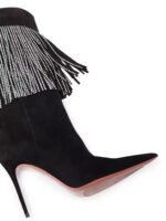 Autumn New Women's Pointed Toe Rhinestone Boots Silver Tassel Stiletto Suede Boots Black Super High Heels 34-43 Size - Image 3